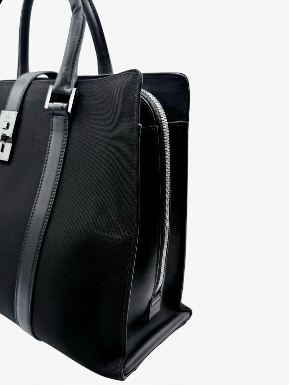 Gucci Black Leather Briefcase with Top Handles and Lock